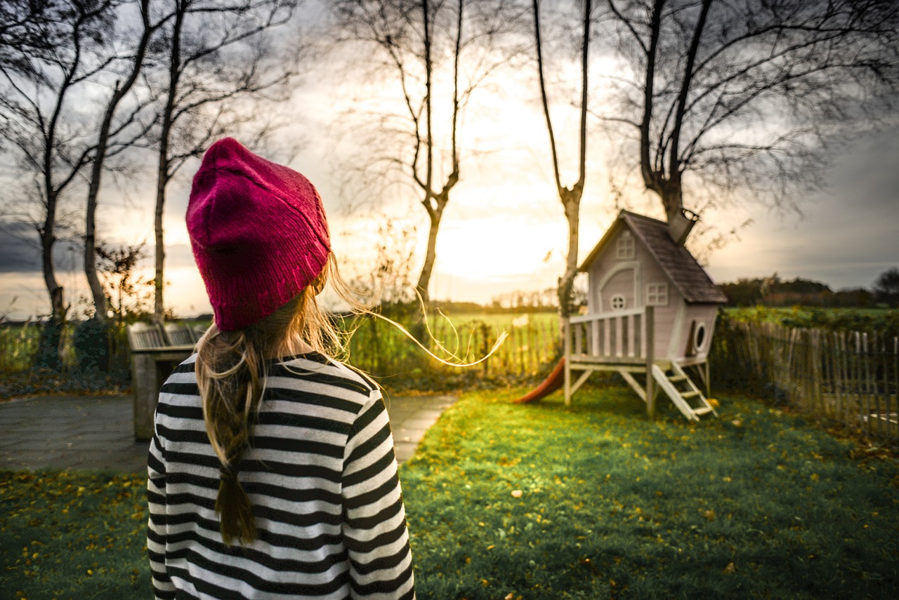 girl, childhood, garden, backyard, evening, child, people, little, young, outdoor, striped, cap, kid, play, playing, nature, watching, looking, play house, garden, garden, garden, garden, garden, backyard, backyard, people